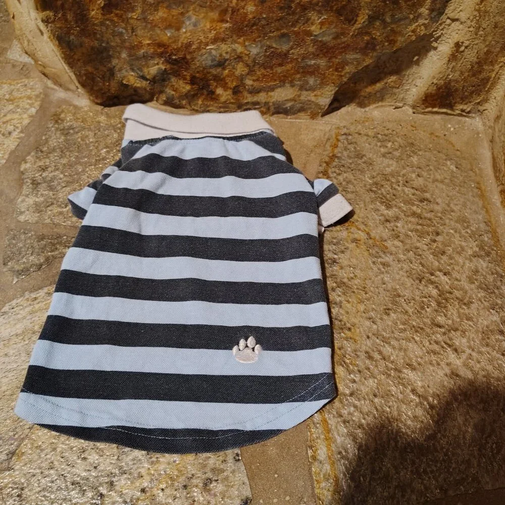 Top Paw Dogs Striped Polo Shirt Size Medium Blue White Cotton